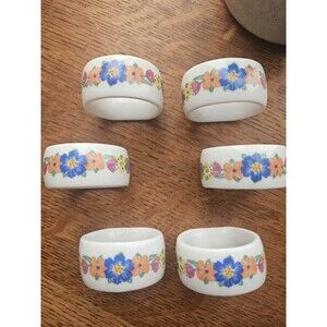 Current Inc Porcelain Napkin Rings Multicolor Flowers Set Of 6 Retro Kitch